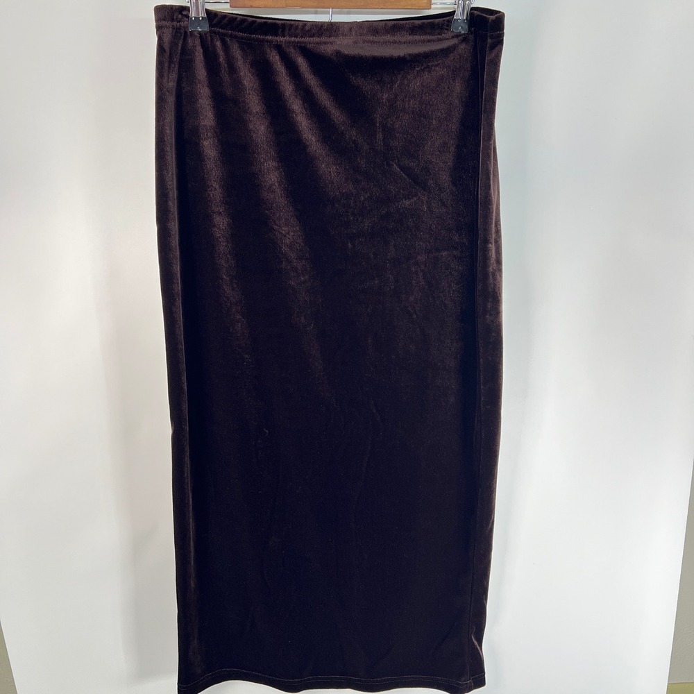 Maggie Lawrence Vintage Chocolate Brown Velvet Maxi Skirt Large Made in USA 90s